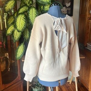 Ribbed Knit Sweater in Apricot with Bow on the back